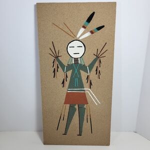 Navajo Sand Painting Art Native American Souvenir 12"x6" Healing Blessing Signed